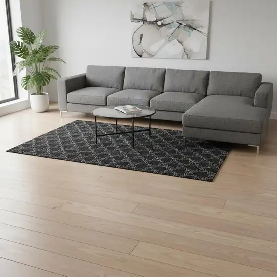 Black And Ivory Geometric Washable Area Rug With UV Protection Photo 2