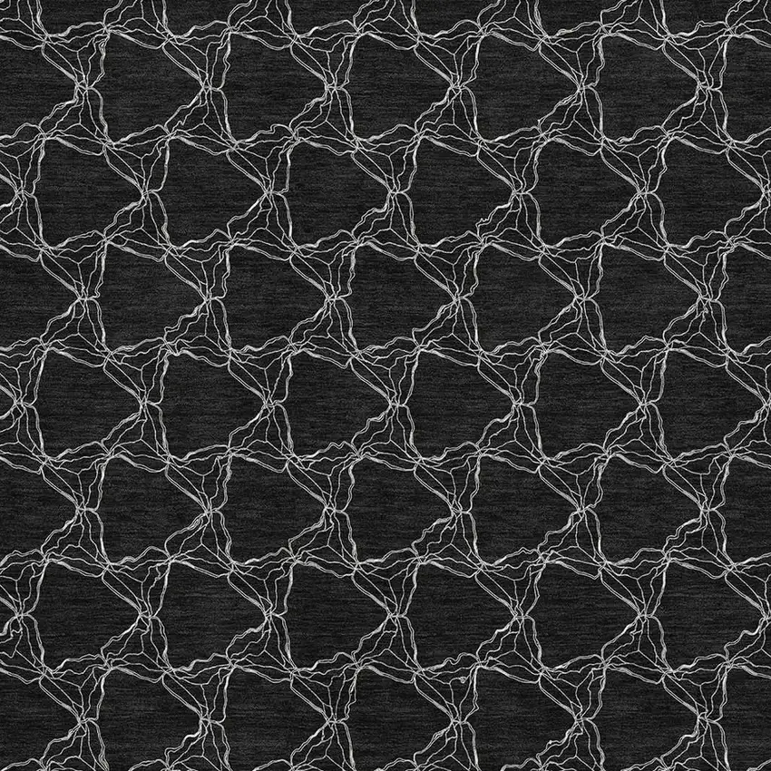 Black And Ivory Geometric Washable Area Rug With UV Protection Photo 2