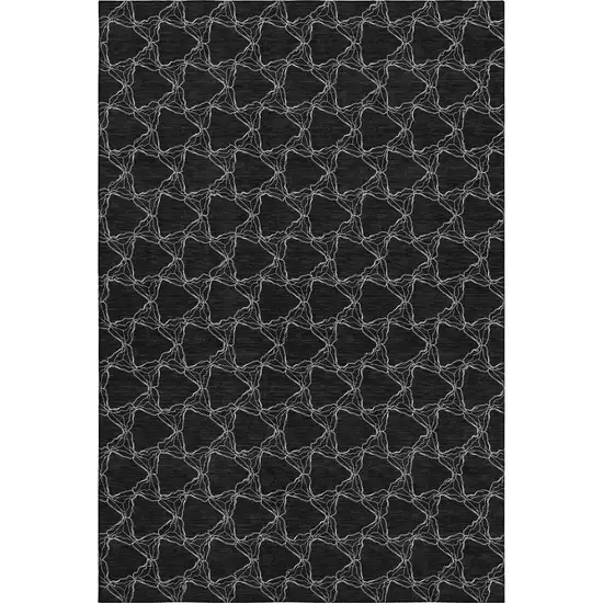 Black And Ivory Geometric Washable Area Rug With UV Protection Photo 1