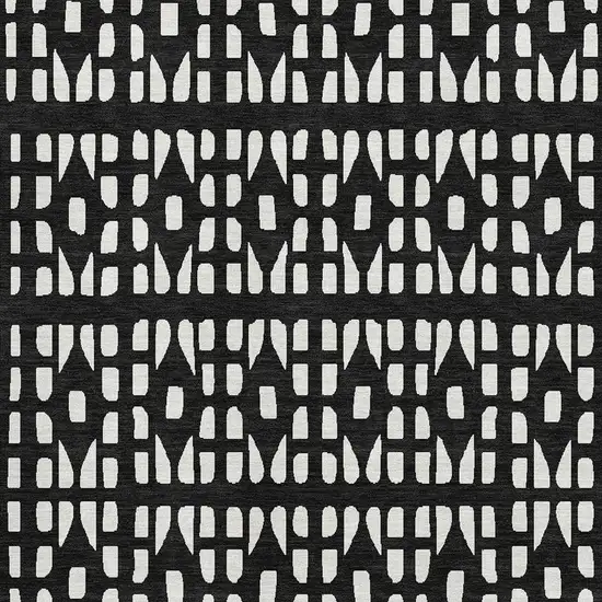 Black And Ivory Geometric Washable Area Rug With UV Protection Photo 2