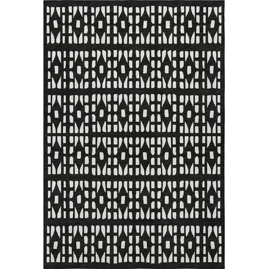 Black And Ivory Geometric Washable Area Rug With UV Protection Photo 3