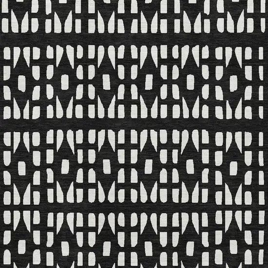 Black And Ivory Geometric Washable Area Rug With UV Protection Photo 2