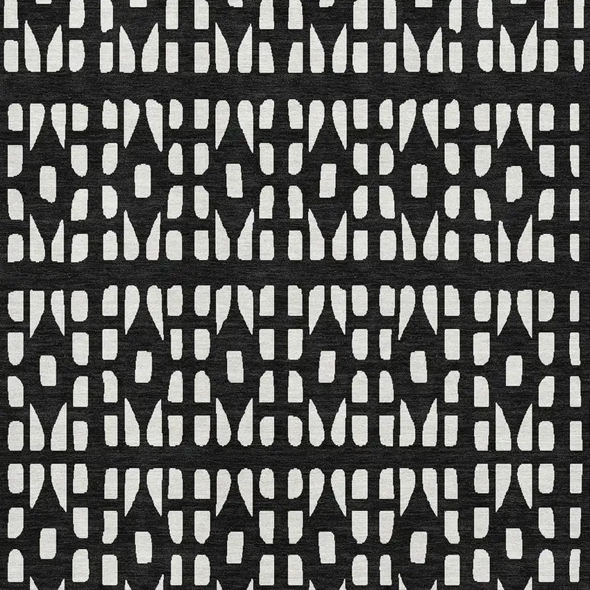 Black And Ivory Geometric Washable Area Rug With UV Protection Photo 2