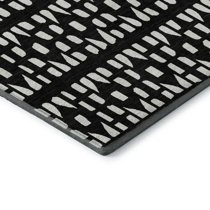 Black And Ivory Geometric Washable Area Rug With UV Protection Photo 7