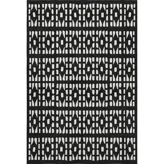 Black And Ivory Geometric Washable Area Rug With UV Protection Photo 1