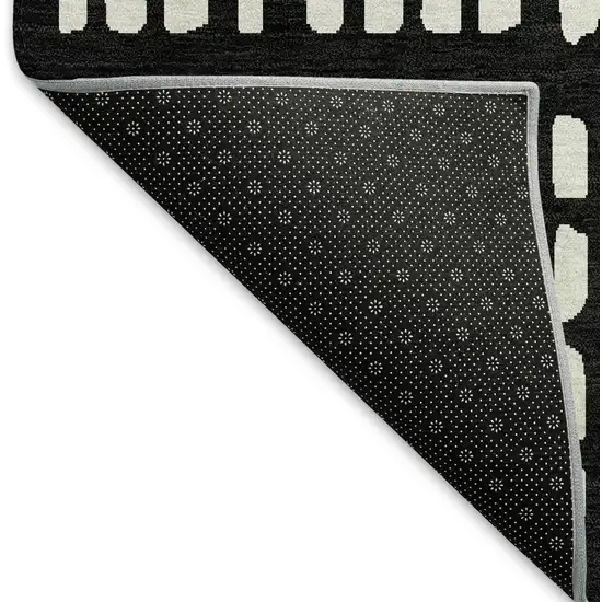 Black And Ivory Geometric Washable Area Rug With UV Protection Photo 6