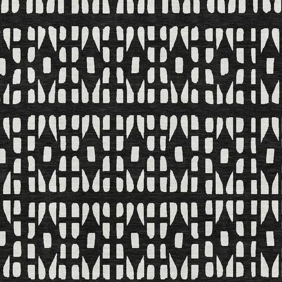 Black And Ivory Geometric Washable Area Rug With UV Protection Photo 2