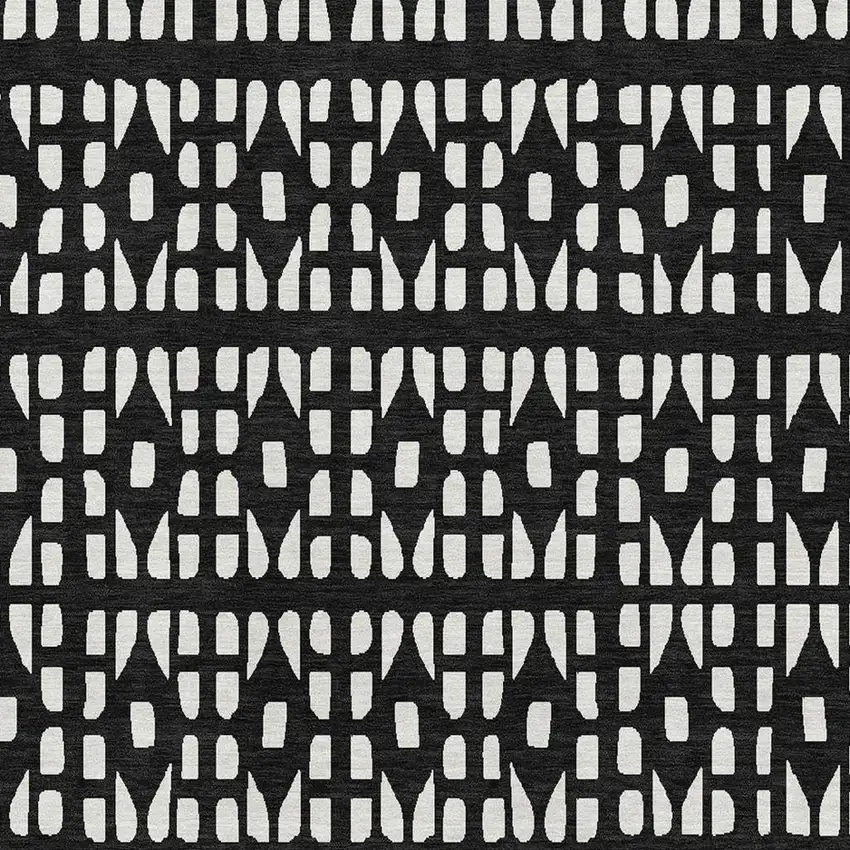 Black And Ivory Geometric Washable Area Rug With UV Protection Photo 2
