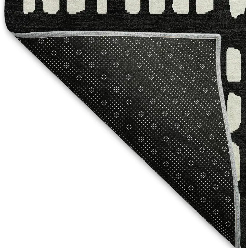 Black And Ivory Geometric Washable Area Rug With UV Protection Photo 6