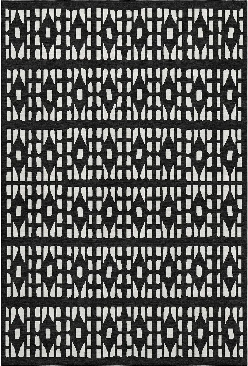 Black And Ivory Geometric Washable Area Rug With UV Protection Photo 1