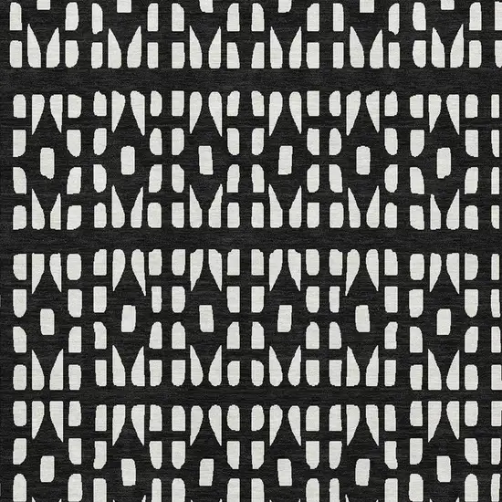 Black And Ivory Geometric Washable Area Rug With UV Protection Photo 2