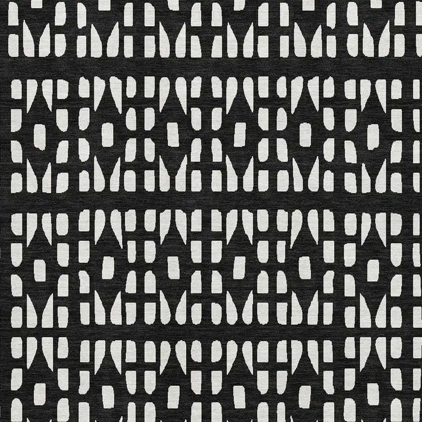 Black And Ivory Geometric Washable Area Rug With UV Protection Photo 2