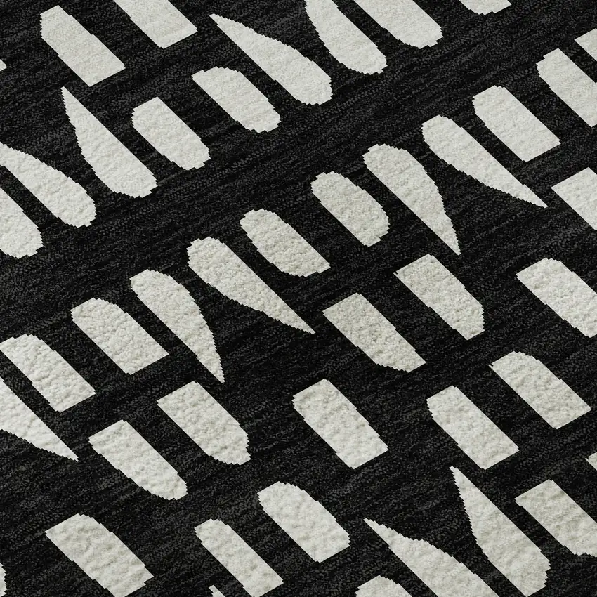 Black And Ivory Geometric Washable Area Rug With UV Protection Photo 9