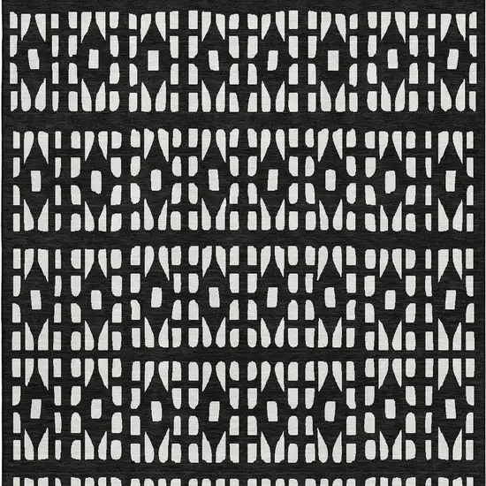 Black And Ivory Geometric Washable Area Rug With UV Protection Photo 3