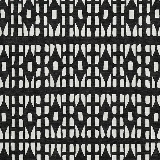 Black And Ivory Geometric Washable Area Rug With UV Protection Photo 2