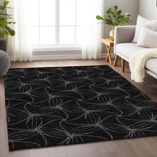 Black And Ivory Geometric Washable Area Rug With UV Protection Photo 4
