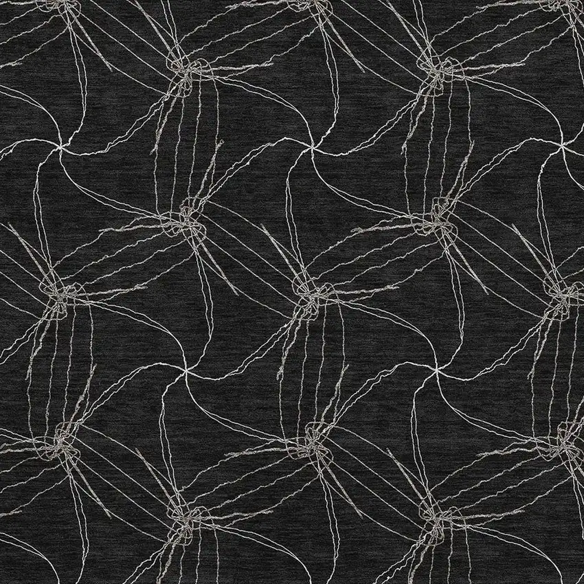 Black And Ivory Geometric Washable Area Rug With UV Protection Photo 2