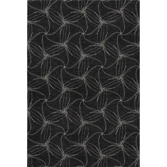 Black And Ivory Geometric Washable Area Rug With UV Protection Photo 1