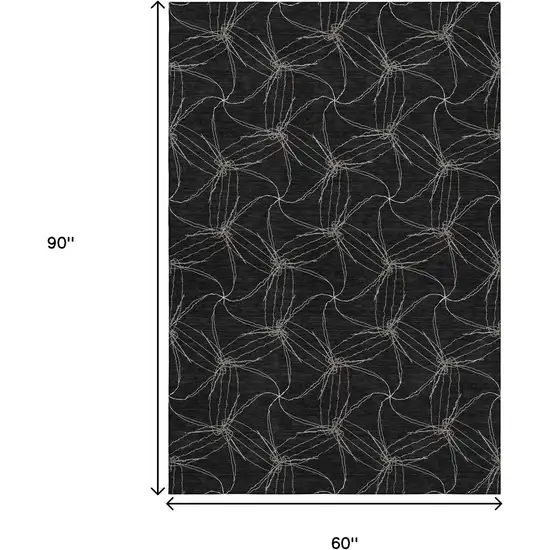 Black And Ivory Geometric Washable Area Rug With UV Protection Photo 8