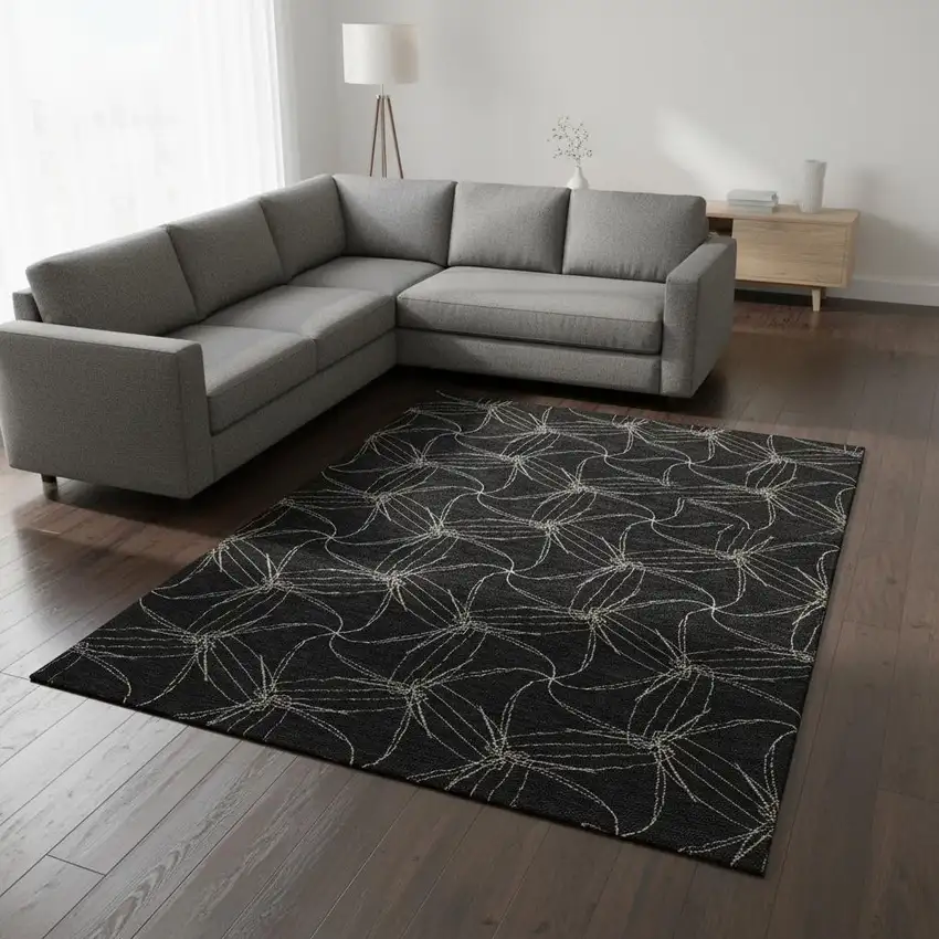 Black And Ivory Geometric Washable Area Rug With UV Protection Photo 2