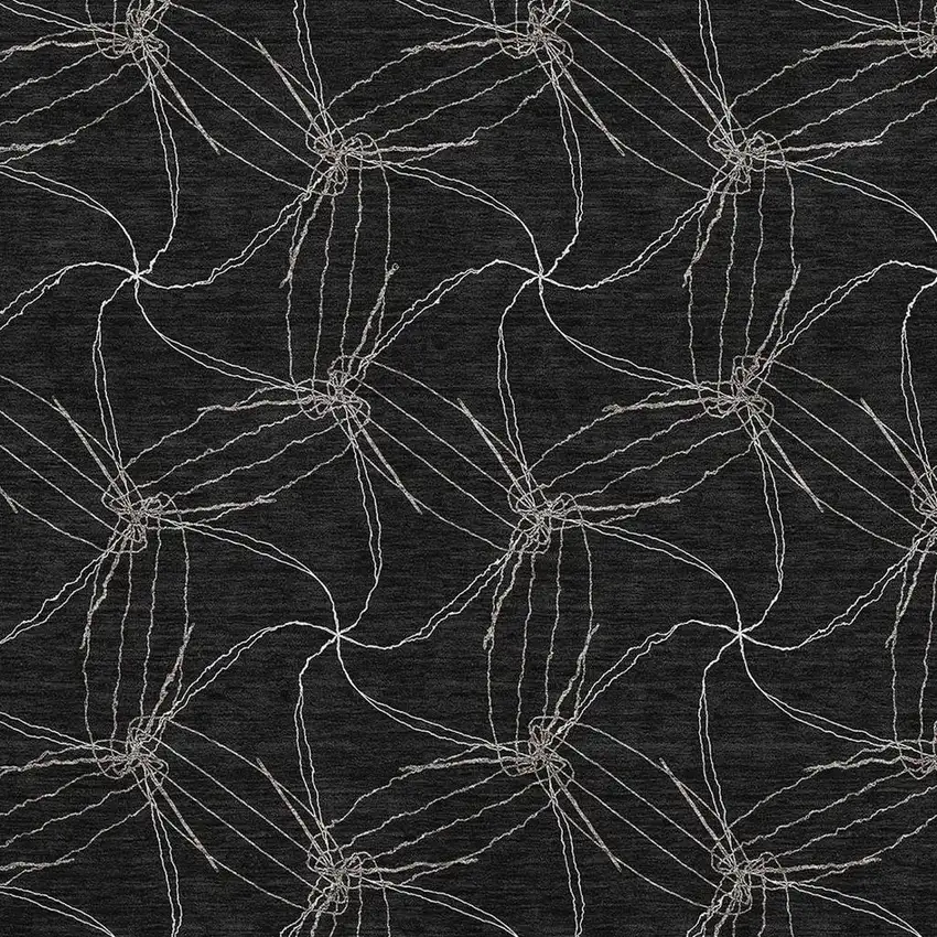 Black And Ivory Geometric Washable Area Rug With UV Protection Photo 2