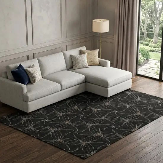 Black And Ivory Geometric Washable Area Rug With UV Protection Photo 1