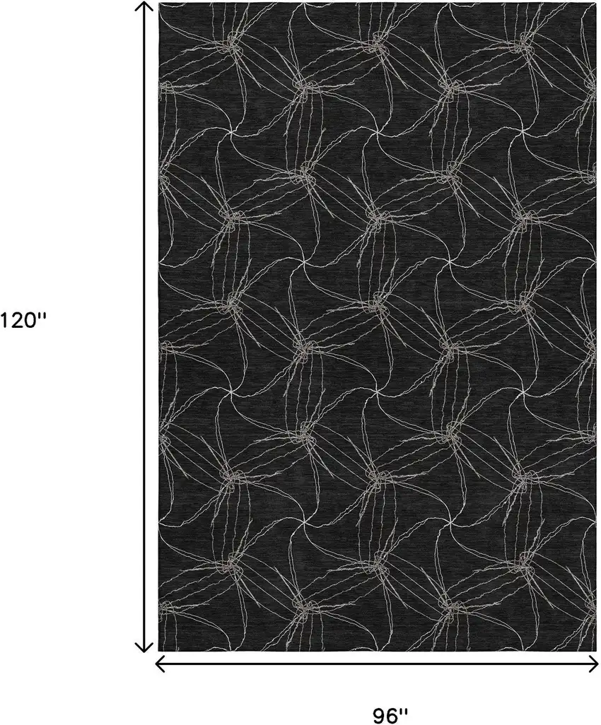 Black And Ivory Geometric Washable Area Rug With UV Protection Photo 8