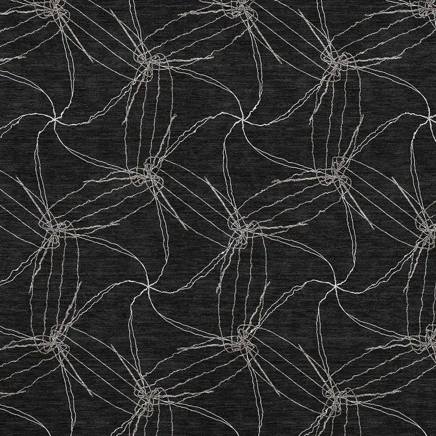 Black And Ivory Geometric Washable Area Rug With UV Protection Photo 2