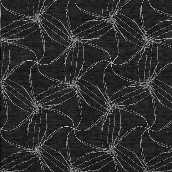 Black And Ivory Geometric Washable Area Rug With UV Protection Photo 2