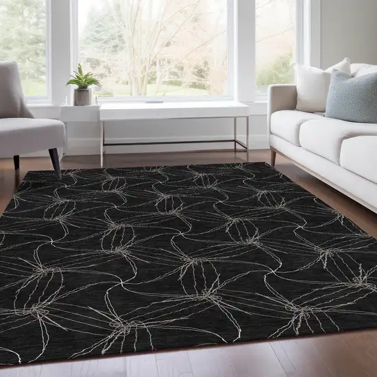 Black And Ivory Geometric Washable Area Rug With UV Protection Photo 5