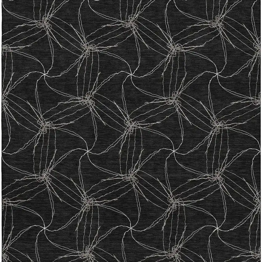 Black And Ivory Geometric Washable Area Rug With UV Protection Photo 3