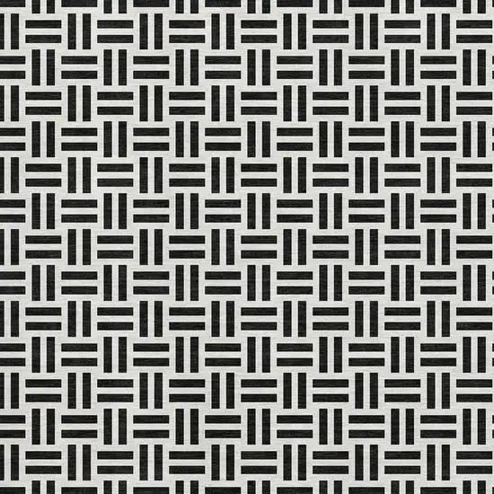 Black And Ivory Geometric Washable Area Rug With UV Protection Photo 3