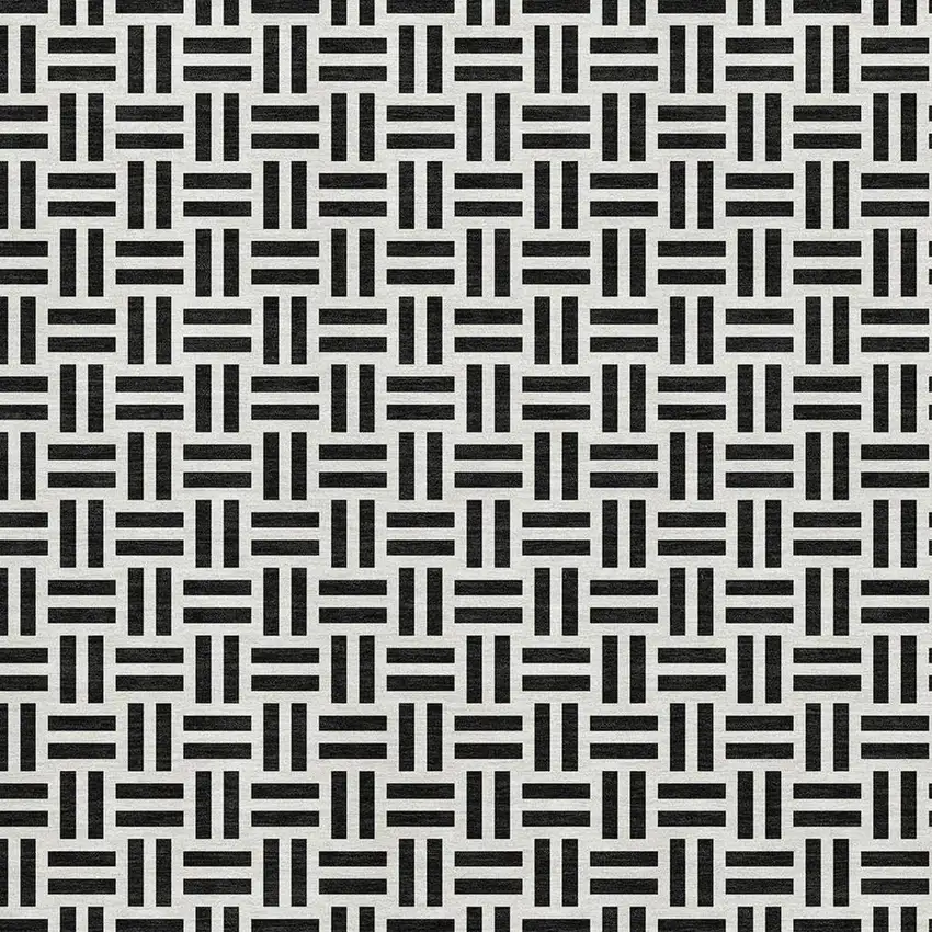 Black And Ivory Geometric Washable Area Rug With UV Protection Photo 3