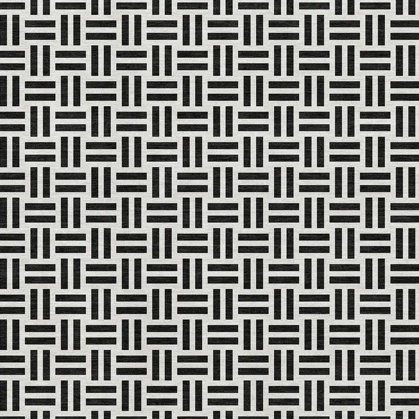 Black And Ivory Geometric Washable Area Rug With UV Protection Photo 8