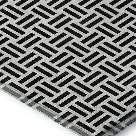 Black And Ivory Geometric Washable Area Rug With UV Protection Photo 3