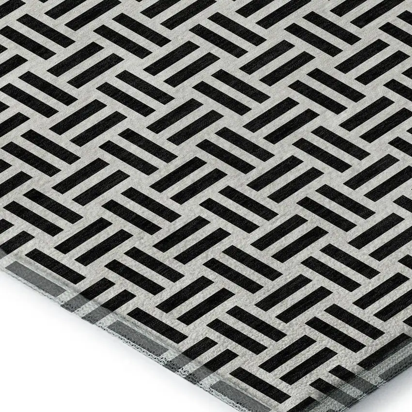 Black And Ivory Geometric Washable Area Rug With UV Protection Photo 3