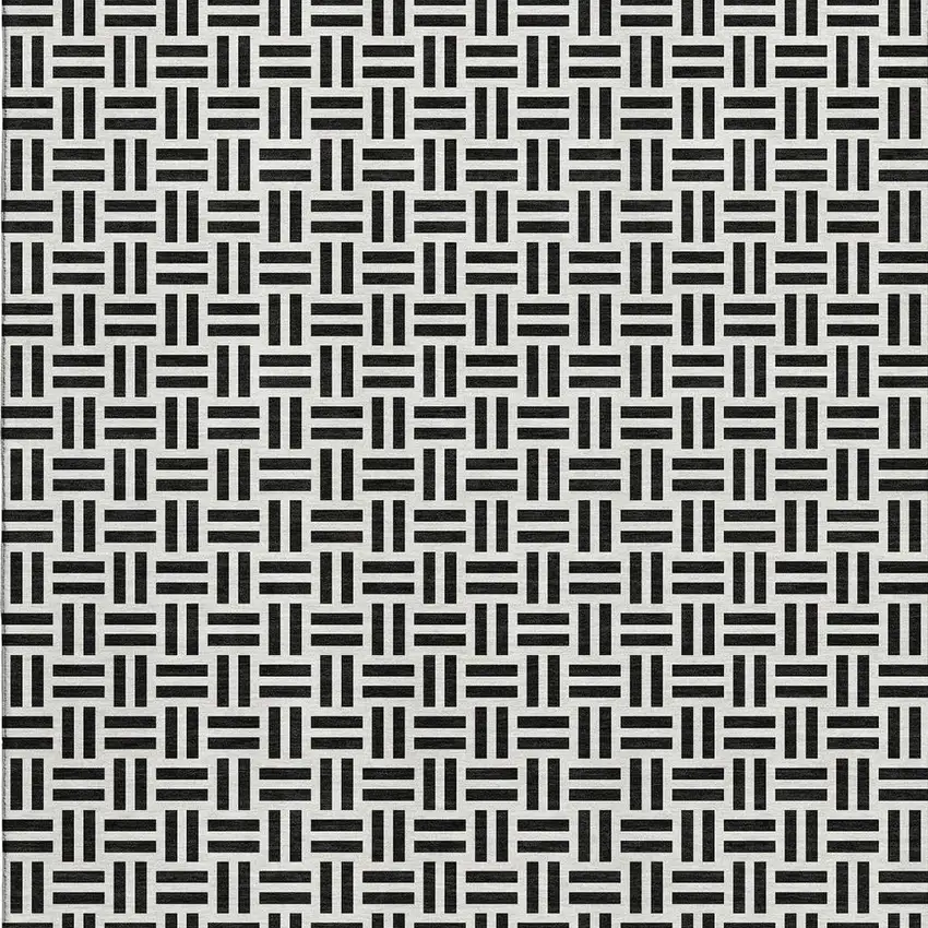 Black And Ivory Geometric Washable Area Rug With UV Protection Photo 9