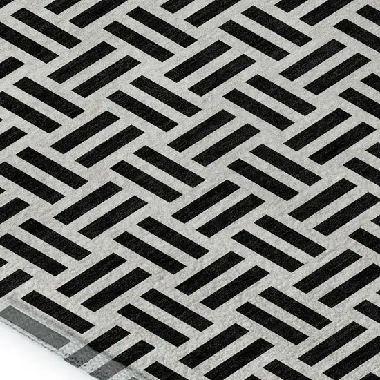 Black And Ivory Geometric Washable Area Rug With UV Protection Photo 2