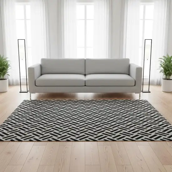 Black And Ivory Geometric Washable Area Rug With UV Protection Photo 2