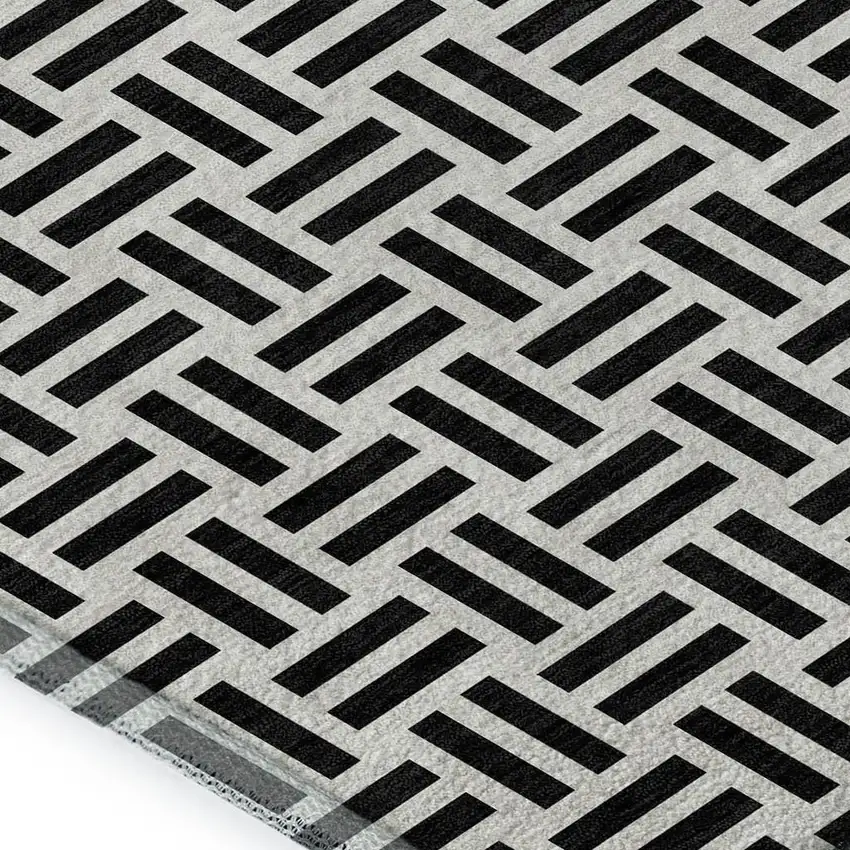 Black And Ivory Geometric Washable Area Rug With UV Protection Photo 2