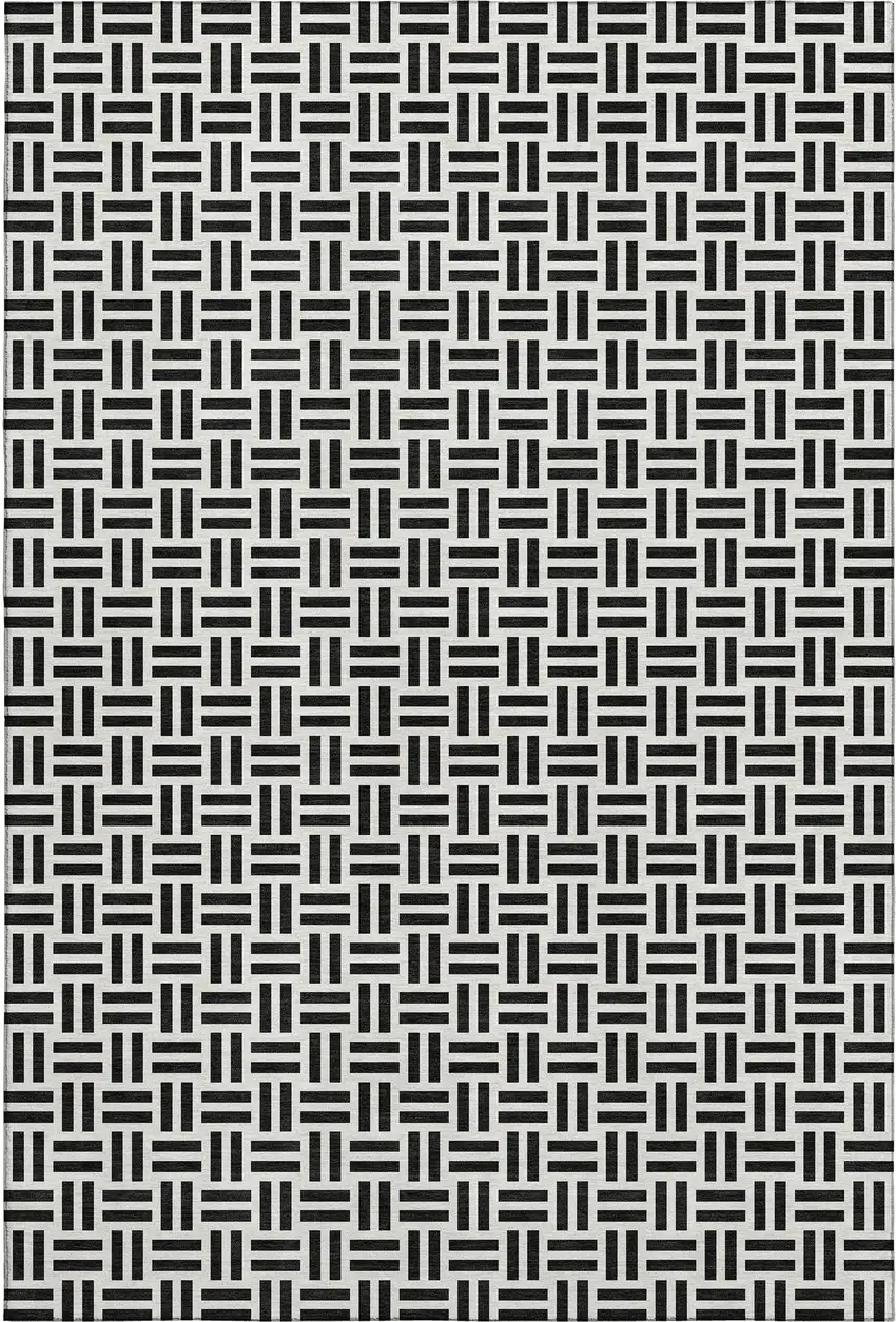 Black And Ivory Geometric Washable Area Rug With UV Protection Photo 6