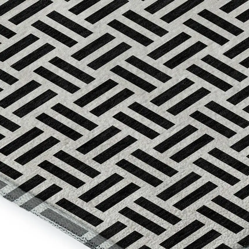 Black And Ivory Geometric Washable Area Rug With UV Protection Photo 2