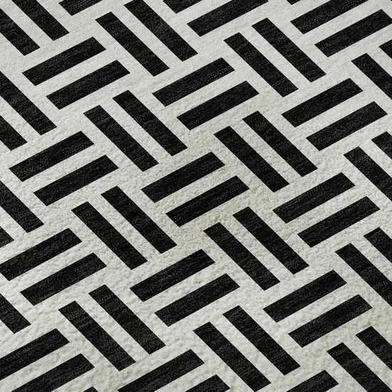 Black And Ivory Geometric Washable Area Rug With UV Protection Photo 9