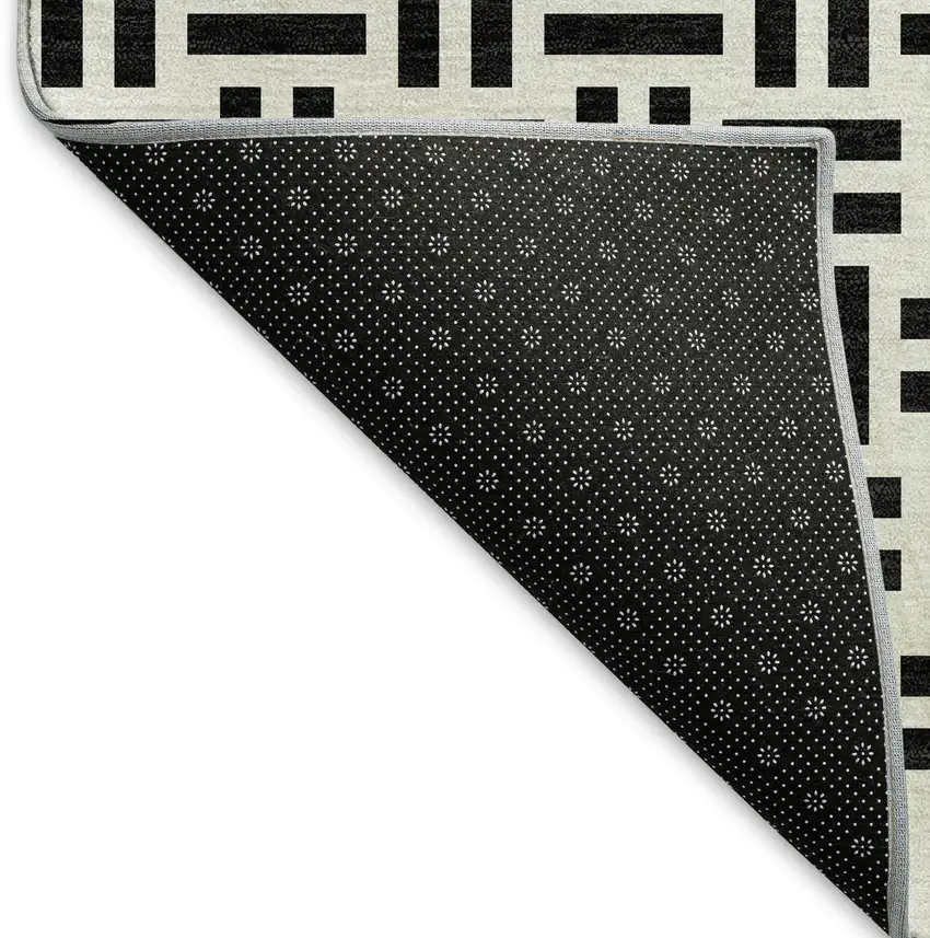 Black And Ivory Geometric Washable Area Rug With UV Protection Photo 7