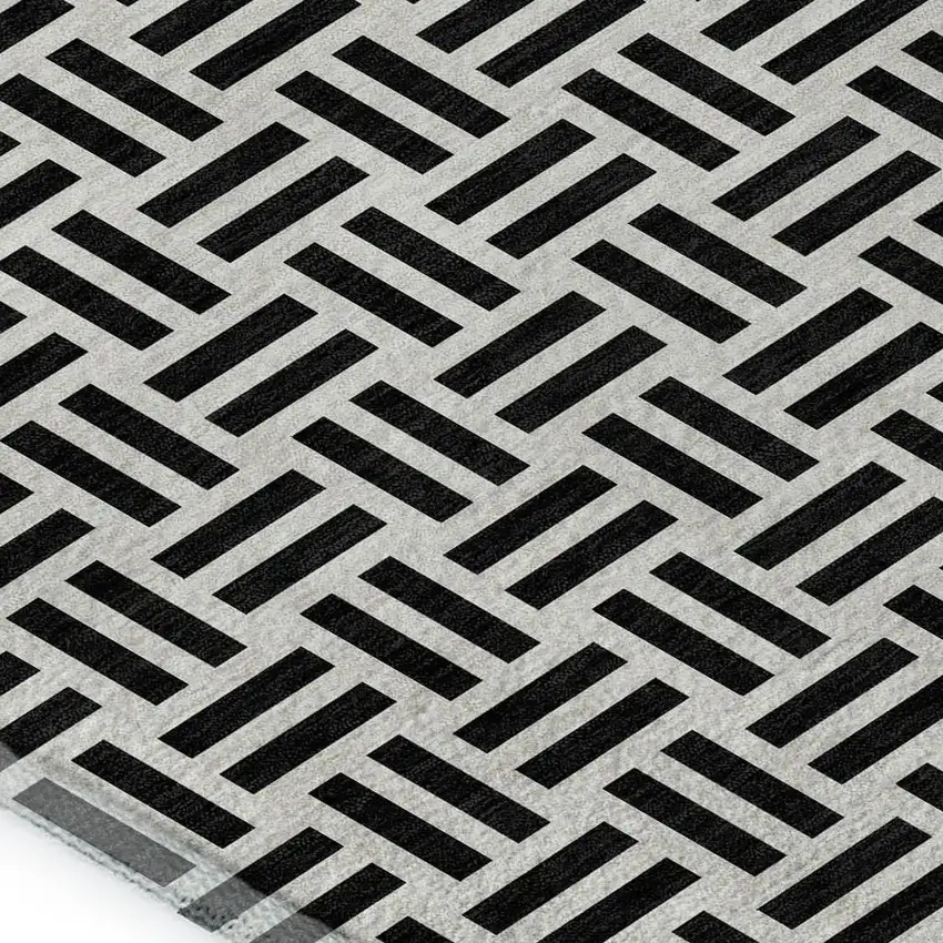 Black And Ivory Geometric Washable Area Rug With UV Protection Photo 2