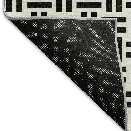 Black And Ivory Geometric Washable Area Rug With UV Protection Photo 7