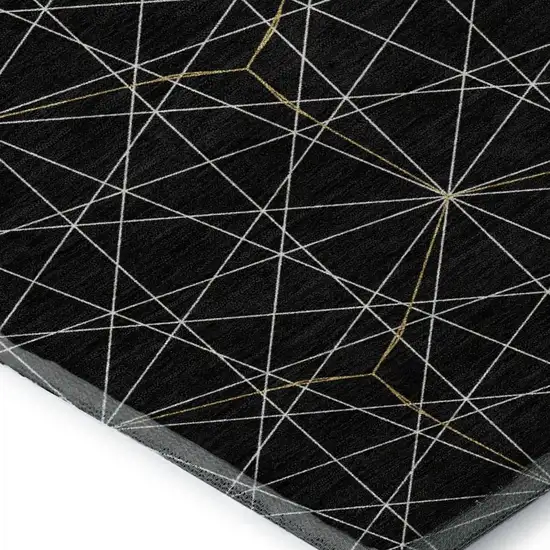 Black And Ivory Geometric Washable Area Rug With UV Protection Photo 2