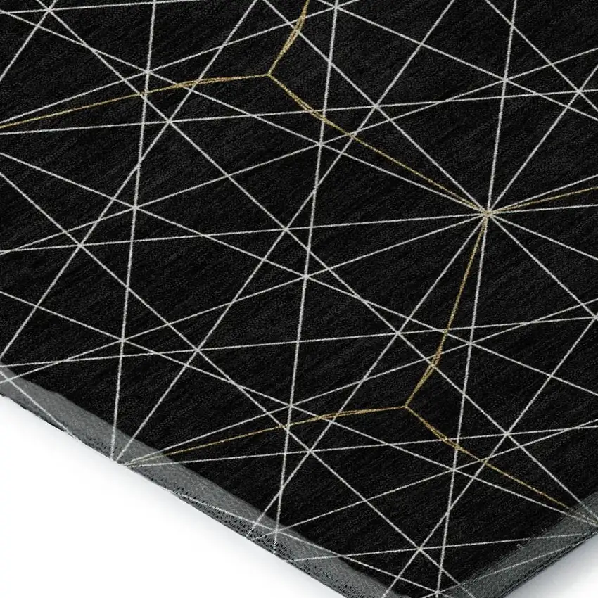 Black And Ivory Geometric Washable Area Rug With UV Protection Photo 2