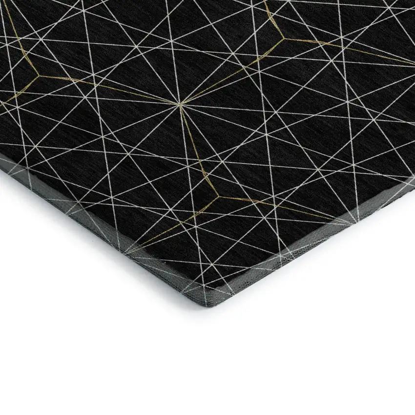 Black And Ivory Geometric Washable Area Rug With UV Protection Photo 3