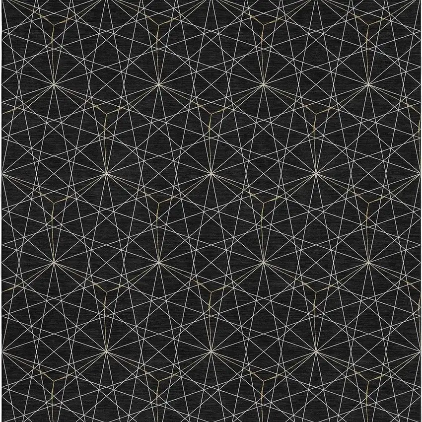 Black And Ivory Geometric Washable Area Rug With UV Protection Photo 4